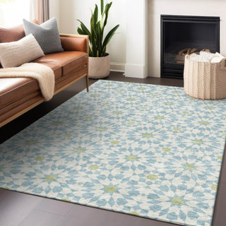 Piper Looms Mayfield Spiral AMF734 Sky Machine Washable Area Rug Lifestyle Image Feature
