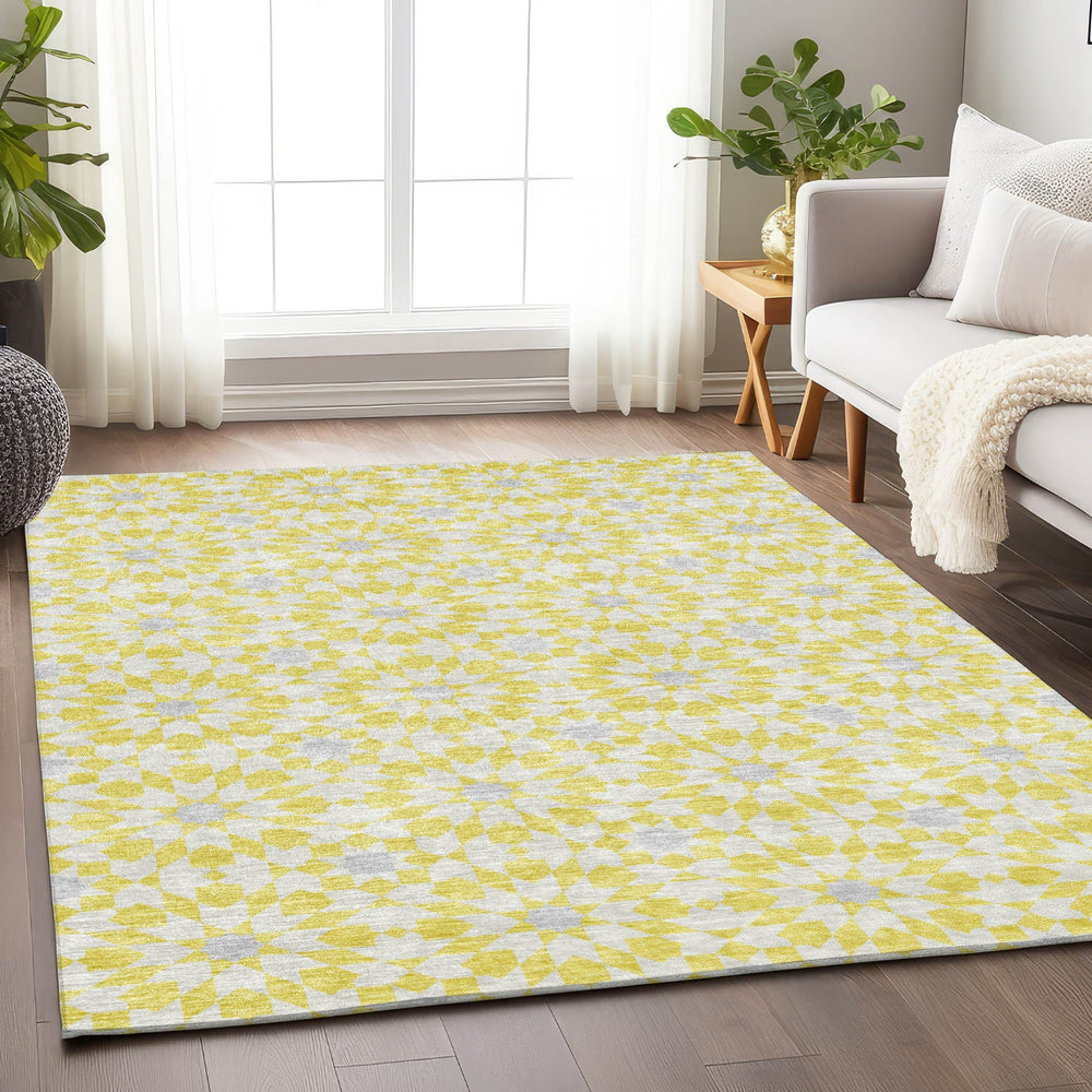 Piper Looms Mayfield Spiral AMF734 Yellow Machine Washable Area Rug Lifestyle Image Feature