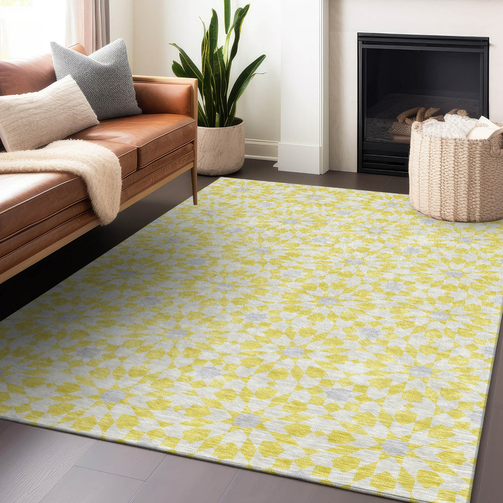 Piper Looms Mayfield Spiral AMF734 Yellow Machine Washable Area Rug Lifestyle Image Feature