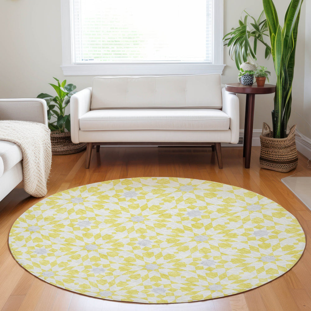 Piper Looms Mayfield Spiral AMF734 Yellow Machine Washable Area Rug Round Lifestyle Image Feature