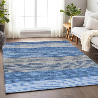 Piper Looms Mayfield Stripes AMF735 Blue Machine Washable Area Rug Lifestyle Image Feature