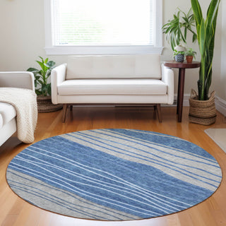 Piper Looms Mayfield Stripes AMF735 Blue Machine Washable Area Rug Round Lifestyle Image Feature