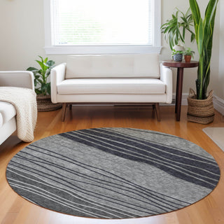 Piper Looms Mayfield Stripes AMF735 Gray Machine Washable Area Rug Round Lifestyle Image Feature