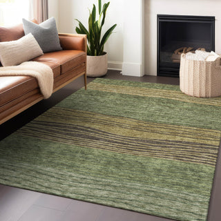 Piper Looms Mayfield Stripes AMF735 Olive Machine Washable Area Rug Lifestyle Image Feature