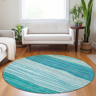 Piper Looms Mayfield Stripes AMF735 Sky Machine Washable Area Rug Round Lifestyle Image Feature