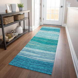 Piper Looms Mayfield Stripes AMF735 Sky Machine Washable Area Rug Runner Lifestyle Image Feature