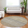 Piper Looms Mayfield Stripes AMF735 Taupe Machine Washable Area Rug Round Lifestyle Image Feature