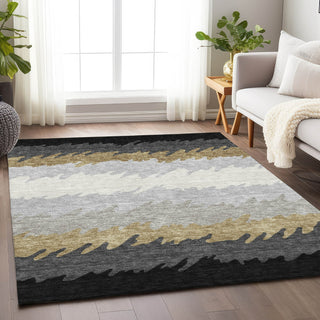Piper Looms Mayfield Stripes AMF736 Black Machine Washable Area Rug Lifestyle Image Feature