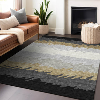 Piper Looms Mayfield Stripes AMF736 Black Machine Washable Area Rug Lifestyle Image Feature