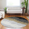 Piper Looms Mayfield Stripes AMF736 Black Machine Washable Area Rug Round Lifestyle Image Feature