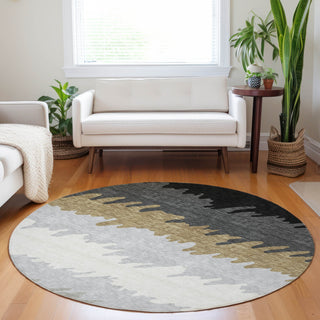 Piper Looms Mayfield Stripes AMF736 Black Machine Washable Area Rug Round Lifestyle Image Feature