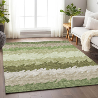 Piper Looms Mayfield Stripes AMF736 Green Machine Washable Area Rug Lifestyle Image Feature