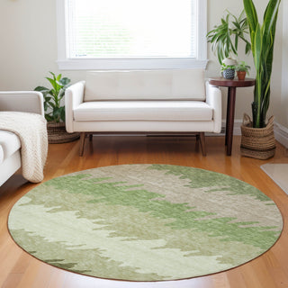 Piper Looms Mayfield Stripes AMF736 Green Machine Washable Area Rug Round Lifestyle Image Feature