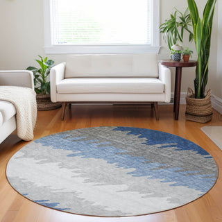 Piper Looms Mayfield Stripes AMF736 Navy Machine Washable Area Rug Round Lifestyle Image Feature