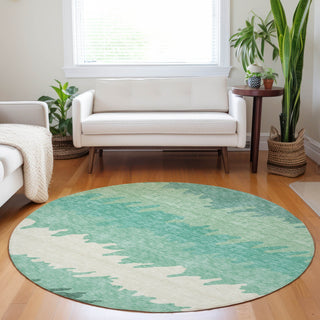 Piper Looms Mayfield Stripes AMF736 Sage Machine Washable Area Rug Round Lifestyle Image Feature
