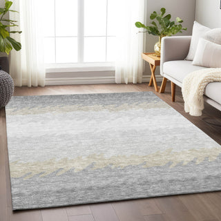 Piper Looms Mayfield Stripes AMF736 Silver Machine Washable Area Rug Lifestyle Image Feature
