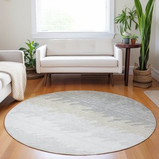 Piper Looms Mayfield Stripes AMF736 Silver Machine Washable Area Rug Round Lifestyle Image Feature