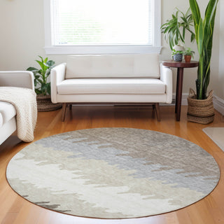 Piper Looms Mayfield Stripes AMF736 Taupe Machine Washable Area Rug Round Lifestyle Image Feature
