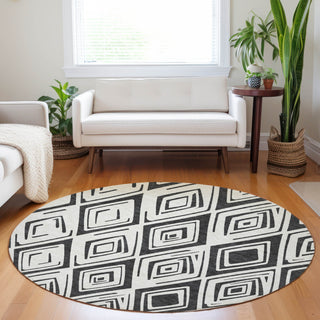 Piper Looms Mayfield Diamond AMF737 Ivory Machine Washable Area Rug Round Lifestyle Image Feature