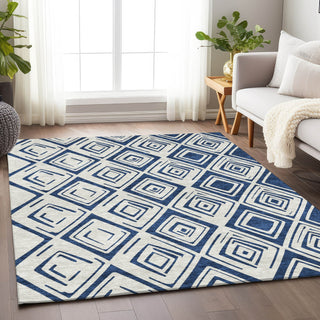 Piper Looms Mayfield Diamond AMF737 Navy Machine Washable Area Rug Lifestyle Image Feature