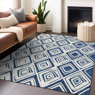 Piper Looms Mayfield Diamond AMF737 Navy Machine Washable Area Rug Lifestyle Image Feature