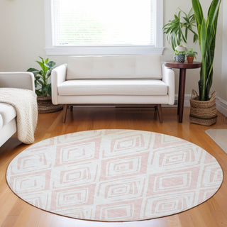 Piper Looms Mayfield Diamond AMF737 Pink Machine Washable Area Rug Round Lifestyle Image Feature