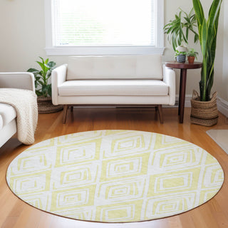 Piper Looms Mayfield Diamond AMF737 Yellow Machine Washable Area Rug Round Lifestyle Image Feature