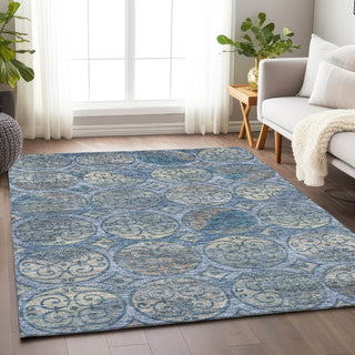 Piper Looms Mayfield Circles AMF738 Blue Machine Washable Area Rug Lifestyle Image Feature