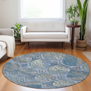 Piper Looms Mayfield Circles AMF738 Blue Machine Washable Area Rug Round Lifestyle Image Feature