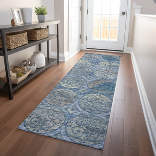 Piper Looms Mayfield Circles AMF738 Blue Machine Washable Area Rug Runner Lifestyle Image Feature