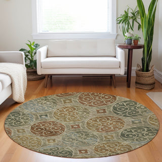 Piper Looms Mayfield Circles AMF738 Taupe Machine Washable Area Rug Round Lifestyle Image Feature