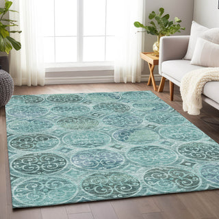 Piper Looms Mayfield Circles AMF738 Teal Machine Washable Area Rug Lifestyle Image Feature