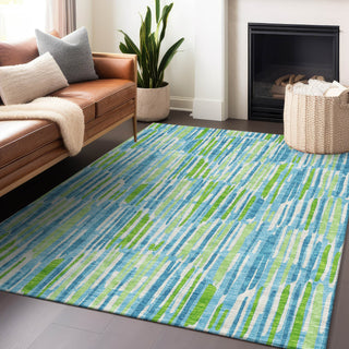 Piper Looms Mayfield Lines AMF739 Aqua Machine Washable Area Rug Lifestyle Image Feature