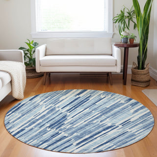Piper Looms Mayfield Lines AMF739 Blue Machine Washable Area Rug Round Lifestyle Image Feature