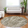 Piper Looms Mayfield Lines AMF739 Mocha Machine Washable Area Rug Round Lifestyle Image Feature