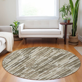 Piper Looms Mayfield Lines AMF739 Mocha Machine Washable Area Rug Round Lifestyle Image Feature