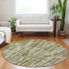 Piper Looms Mayfield Lines AMF739 Olive Machine Washable Area Rug Round Lifestyle Image Feature