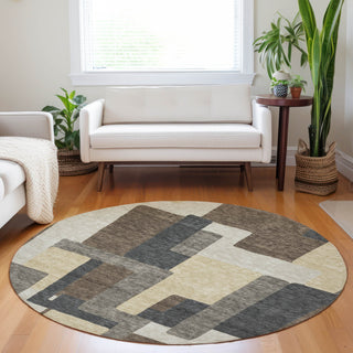 Piper Looms Mayfield Modern AMF740 Chocolate Machine Washable Area Rug Round Lifestyle Image Feature