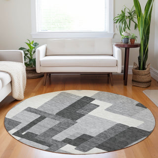 Piper Looms Mayfield Modern AMF740 Gray Machine Washable Area Rug Round Lifestyle Image Feature