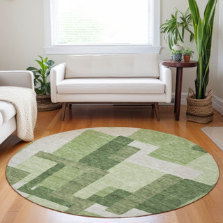 Piper Looms Mayfield Modern AMF740 Green Machine Washable Area Rug Round Lifestyle Image Feature