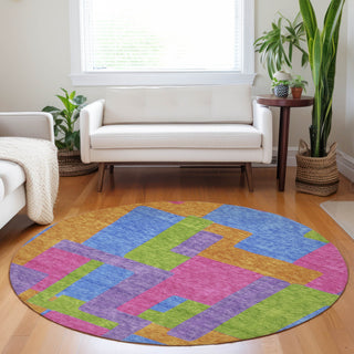 Piper Looms Mayfield Modern AMF740 Purple Machine Washable Area Rug Round Lifestyle Image Feature