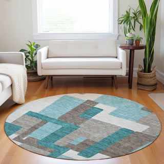 Piper Looms Mayfield Modern AMF740 Teal Machine Washable Area Rug Round Lifestyle Image Feature