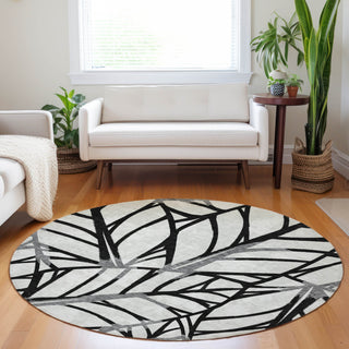 Piper Looms Mayfield Floral AMF741 Black Machine Washable Area Rug Round Lifestyle Image Feature