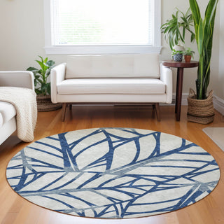Piper Looms Mayfield Floral AMF741 Navy Machine Washable Area Rug Round Lifestyle Image Feature