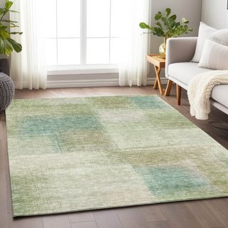 Piper Looms Mayfield Squares AMF742 Aloe Machine Washable Area Rug Lifestyle Image Feature