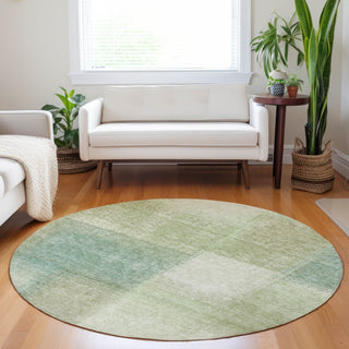 Piper Looms Mayfield Squares AMF742 Aloe Machine Washable Area Rug Round Lifestyle Image Feature