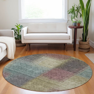 Piper Looms Mayfield Squares AMF742 Beige Machine Washable Area Rug Round Lifestyle Image Feature