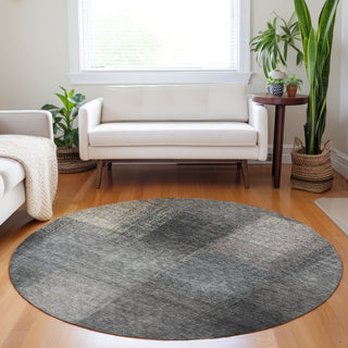 Piper Looms Mayfield Squares AMF742 Charcoal Machine Washable Area Rug Round Lifestyle Image Feature