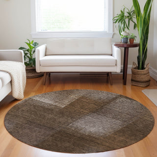 Piper Looms Mayfield Squares AMF742 Chocolate Machine Washable Area Rug Round Lifestyle Image Feature