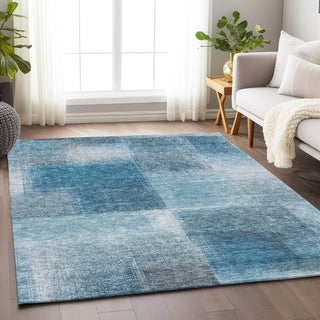 Piper Looms Mayfield Squares AMF742 Denim Machine Washable Area Rug Lifestyle Image Feature
